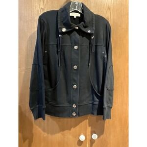 Jones of New York Black Fashion Jacket Snap Closure Cotton/Poly‎ Blend SZ Medium